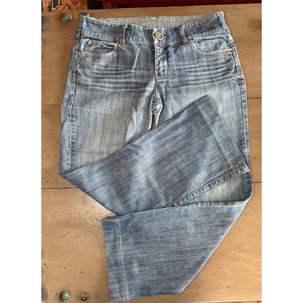 Level 99 Light Wash Wide Leg Denim Jeans Size 30 Striped Waistband SKU 574